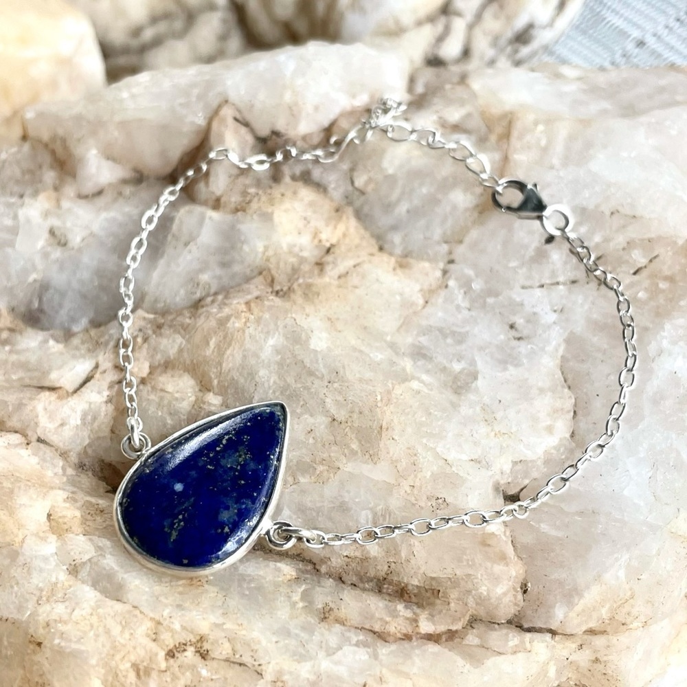 Lapis Lazuli 925 Sterling Silver chain bracelet - Picture 5 of 9